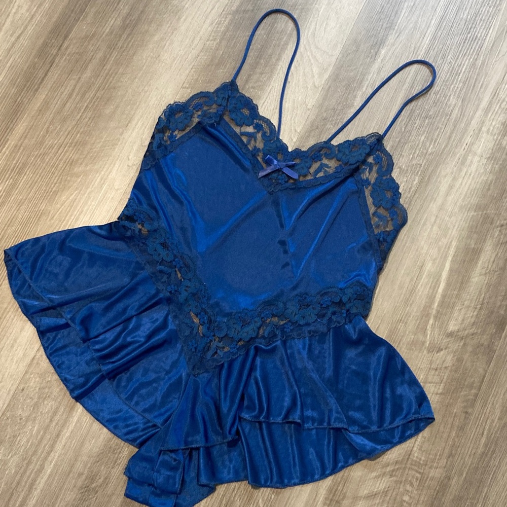 Vintage Petra Fashions 80s 90s lace Low Back Teddy Flowy Nightie Lingerie sz M